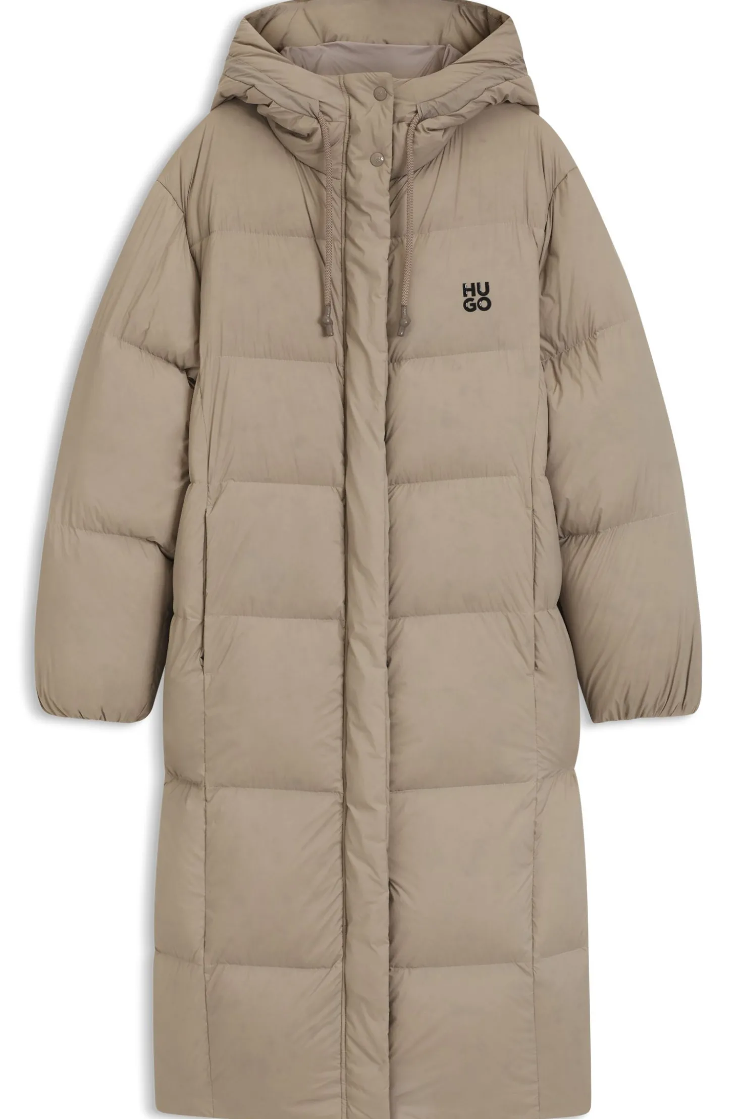 Lange Daunenjacke mit Kapuze und Stack-Logo-Print