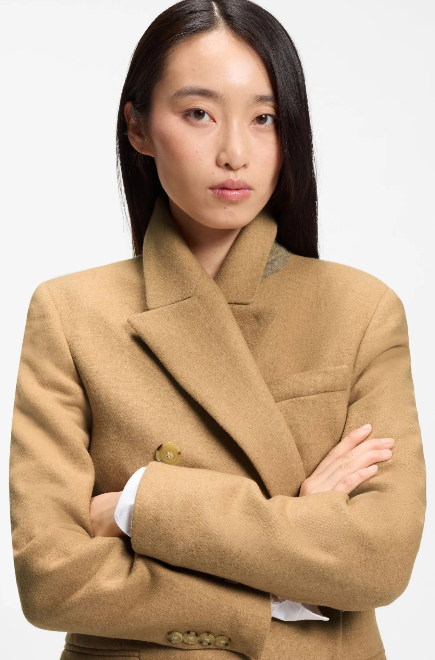 Langer Twill-Mantel mit zweireihiger Knopfleiste