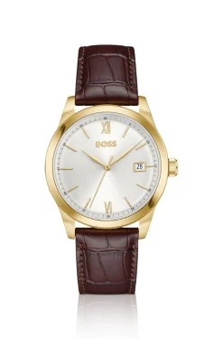 Langford Uhr mit silberweißem Zifferblatt und geprägtem Lederarmband