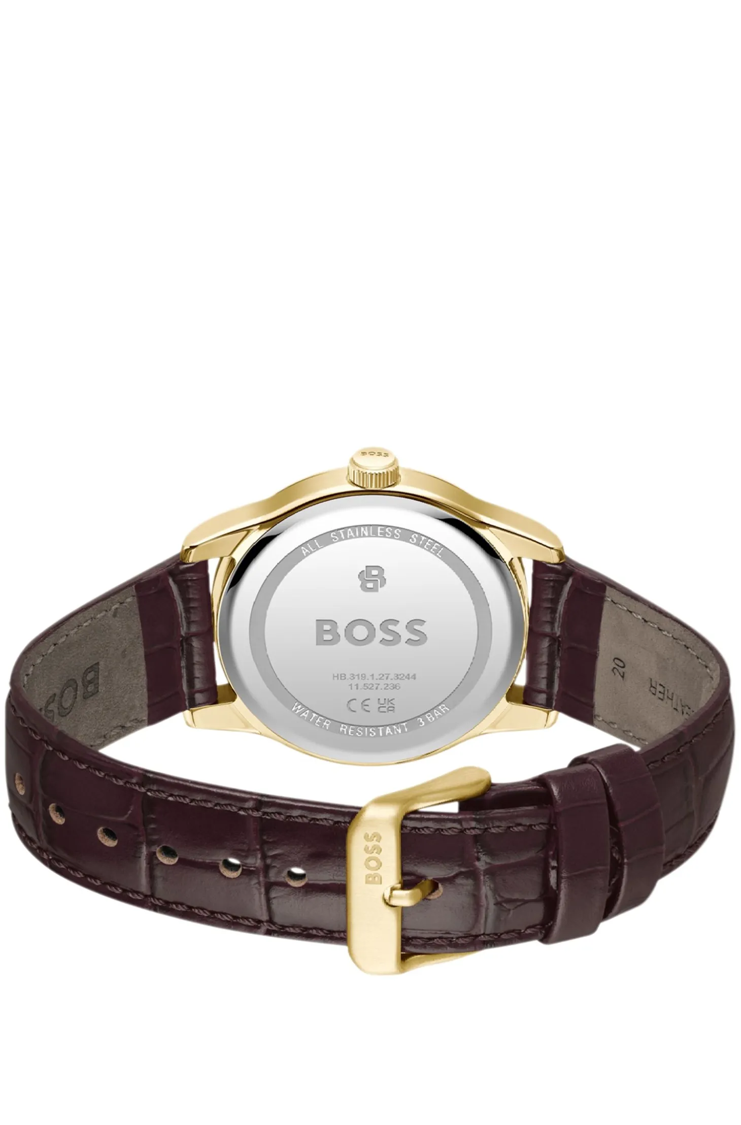 Langford Uhr mit silberweißem Zifferblatt und geprägtem Lederarmband