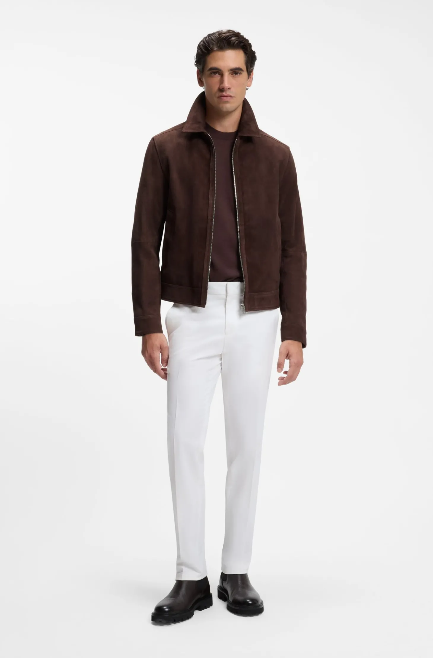 Lederjacke aus Veloursleder mit Reißverschluss