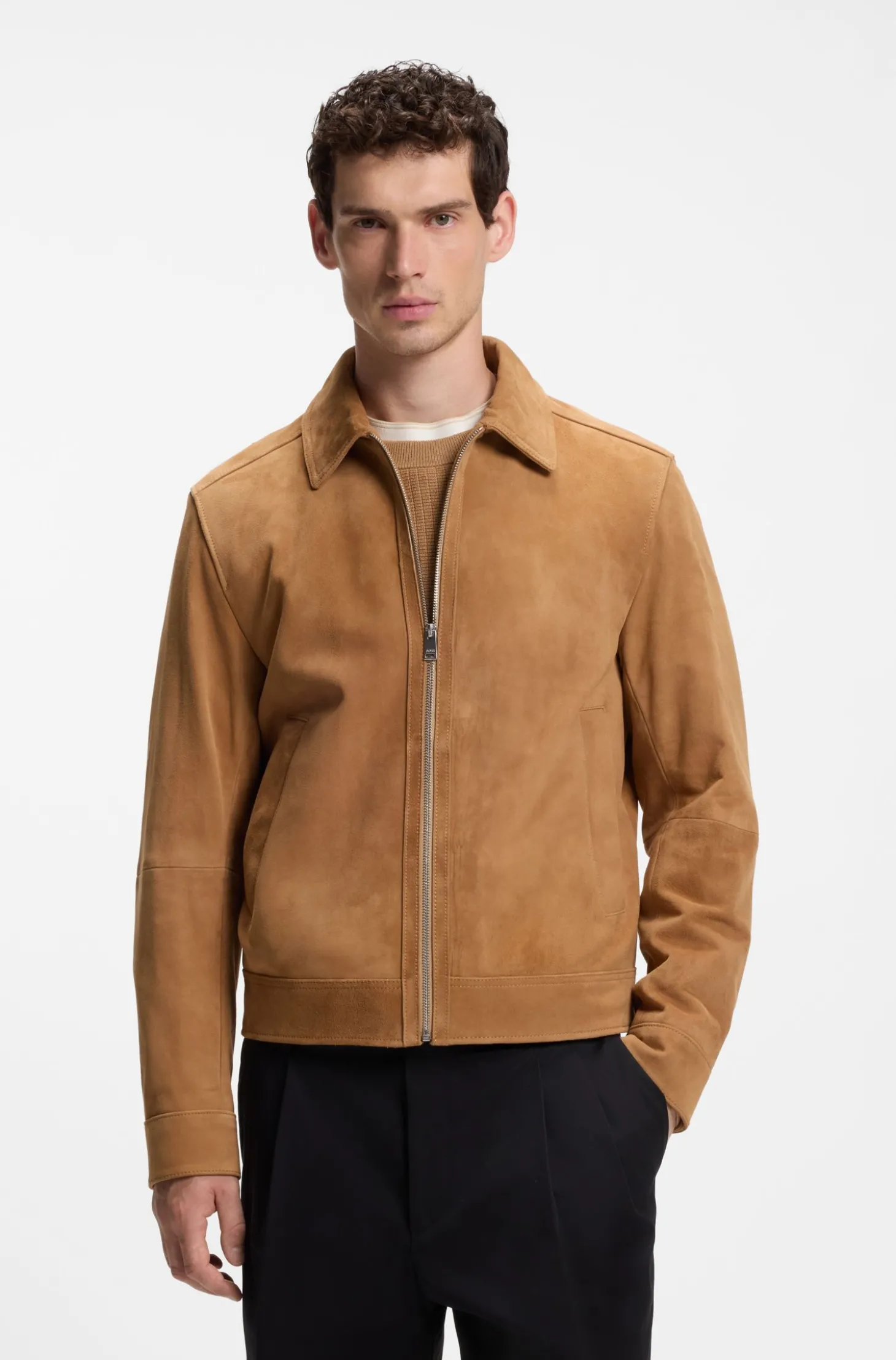 Lederjacke aus Veloursleder mit Reißverschluss