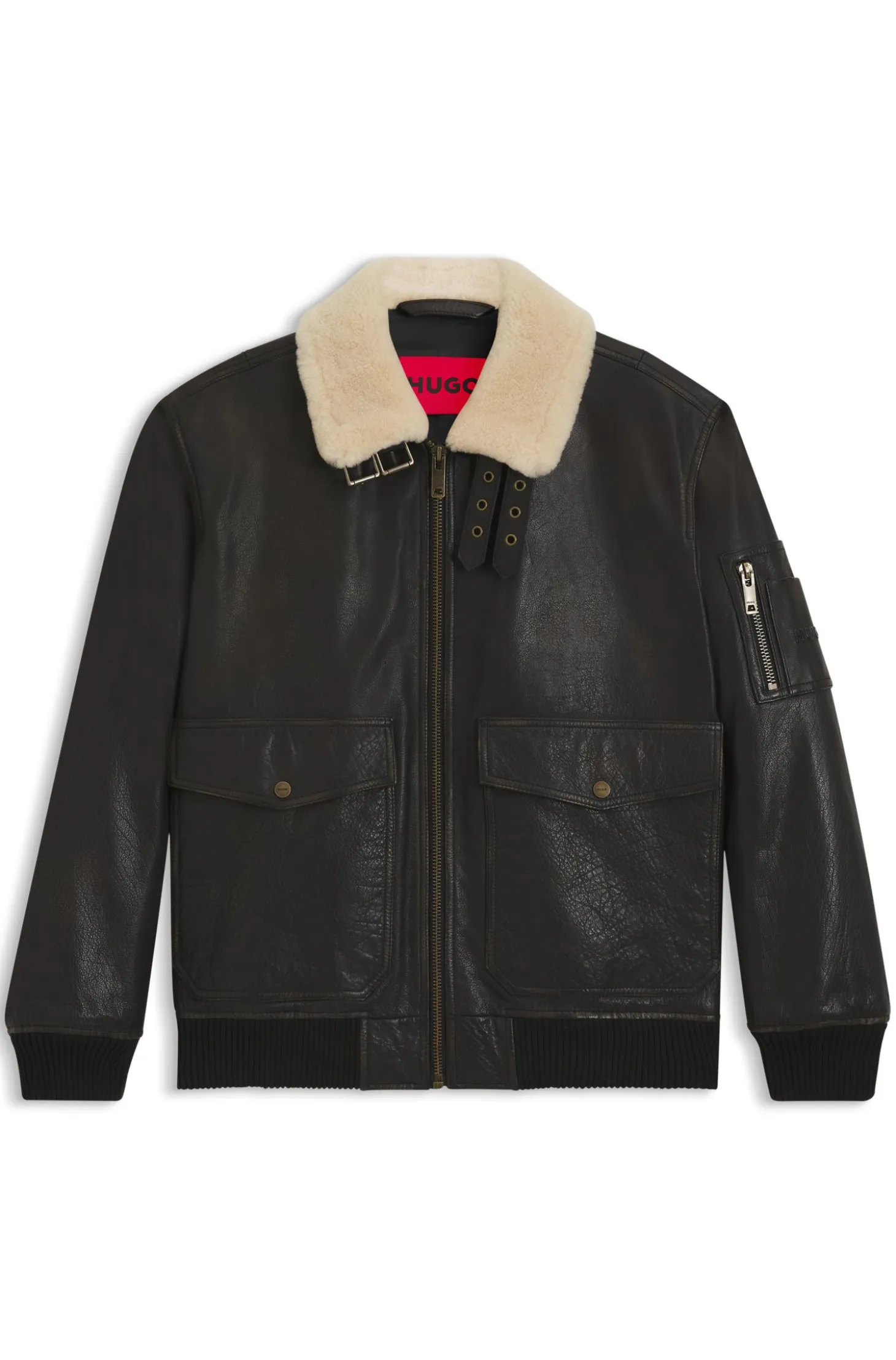 Lederjacke im Aviator-Stil mit Kragen in Fell-Optik