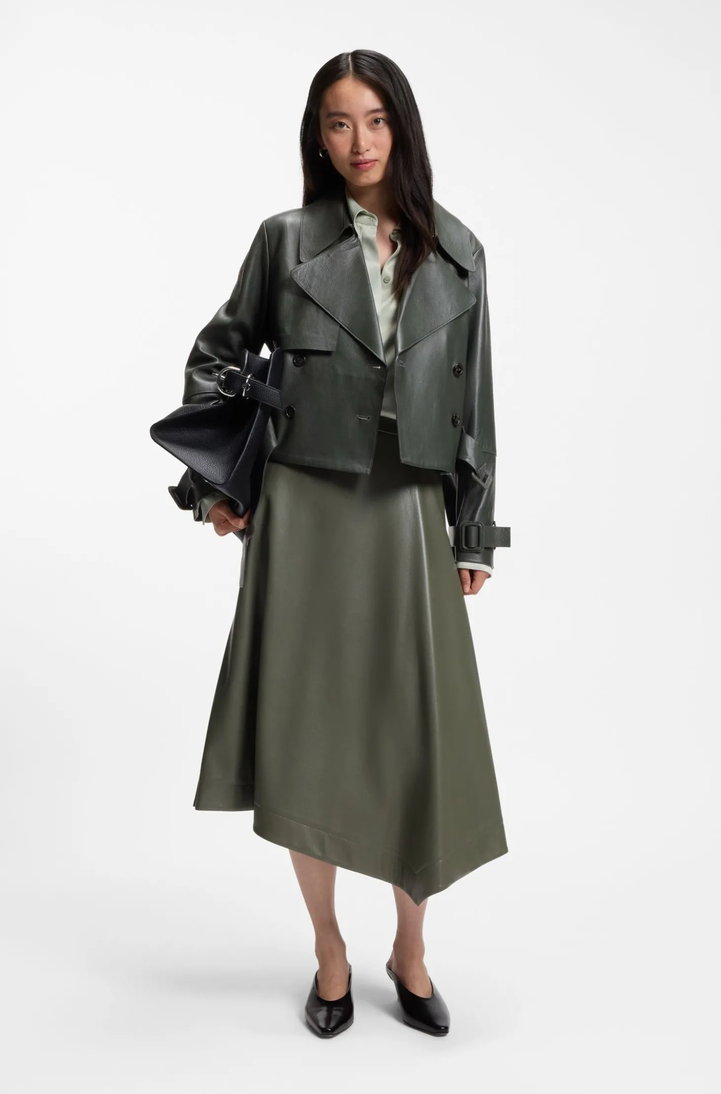 Lederjacke im Trenchcoat-Stil