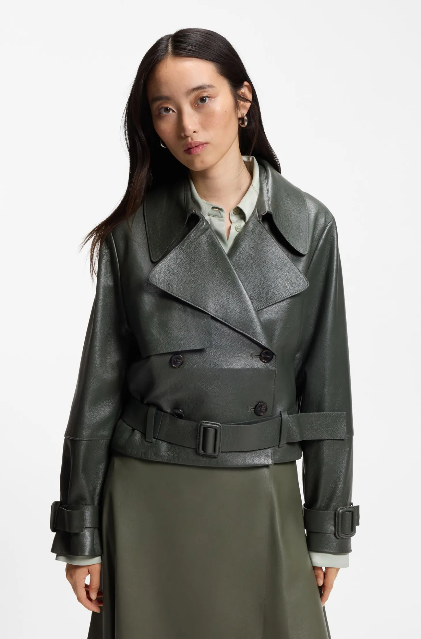 Lederjacke im Trenchcoat-Stil