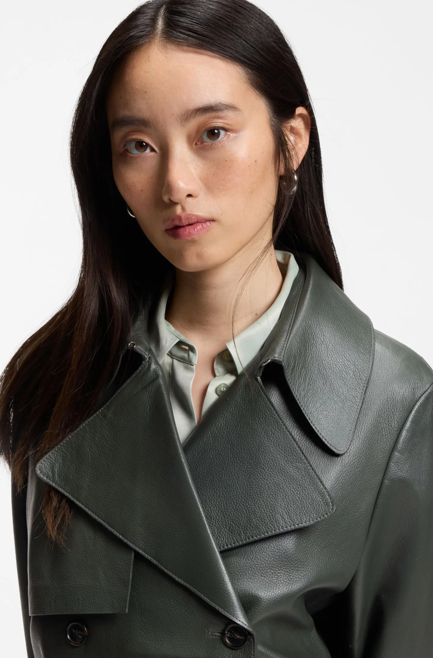 Lederjacke im Trenchcoat-Stil