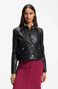 Lederjacke mit polierten Logo-Knöpfen