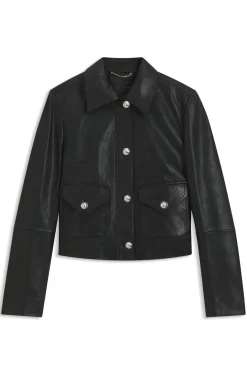 Lederjacke mit polierten Logo-Knöpfen