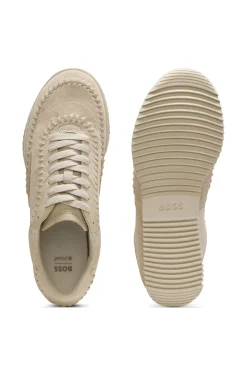 Ledersneakers aus Veloursleder mit Peitschennaht