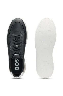 Ledersneakers mit kontrastfarbenen Logos