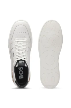 Ledersneakers mit kontrastfarbenen Logos