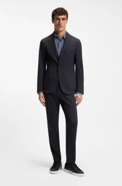 Leicht verstaubare Slim-Fit Hose aus waschmaschinenfestem Woll-Mix