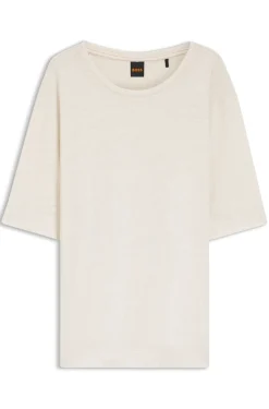 Leinen-T-Shirt mit Logo-Stickerei