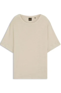 Leinen-T-Shirt mit Logo-Stickerei