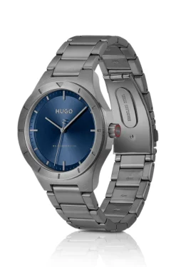 Lit Grau beschichtete Uhr mit blauem Zifferblatt