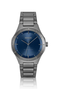 Lit Grau beschichtete Uhr mit blauem Zifferblatt