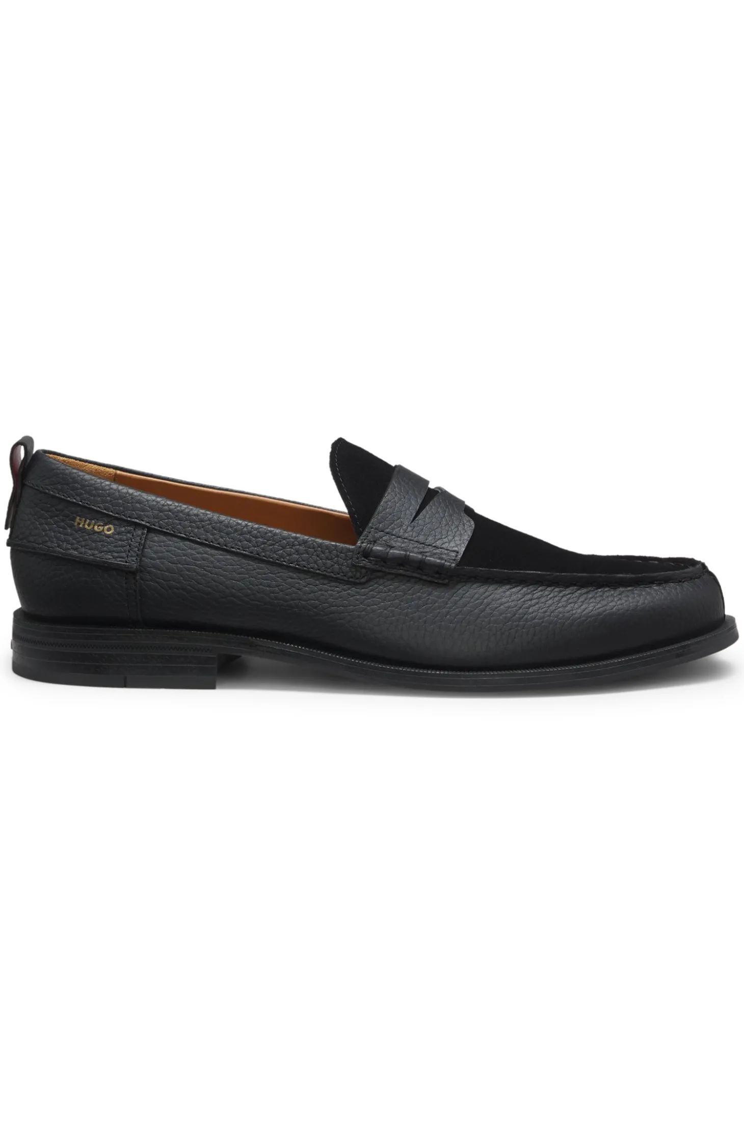 Loafer aus genarbtem Leder mit Schuhblatt aus Veloursleder