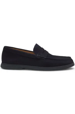 Loafer aus Veloursleder mit Pennyloafer-Besatz und Logo