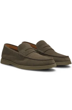 Loafer aus Veloursleder mit Pennyloafer-Besatz und Logo