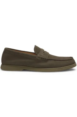 Loafer aus Veloursleder mit Pennyloafer-Besatz und Logo