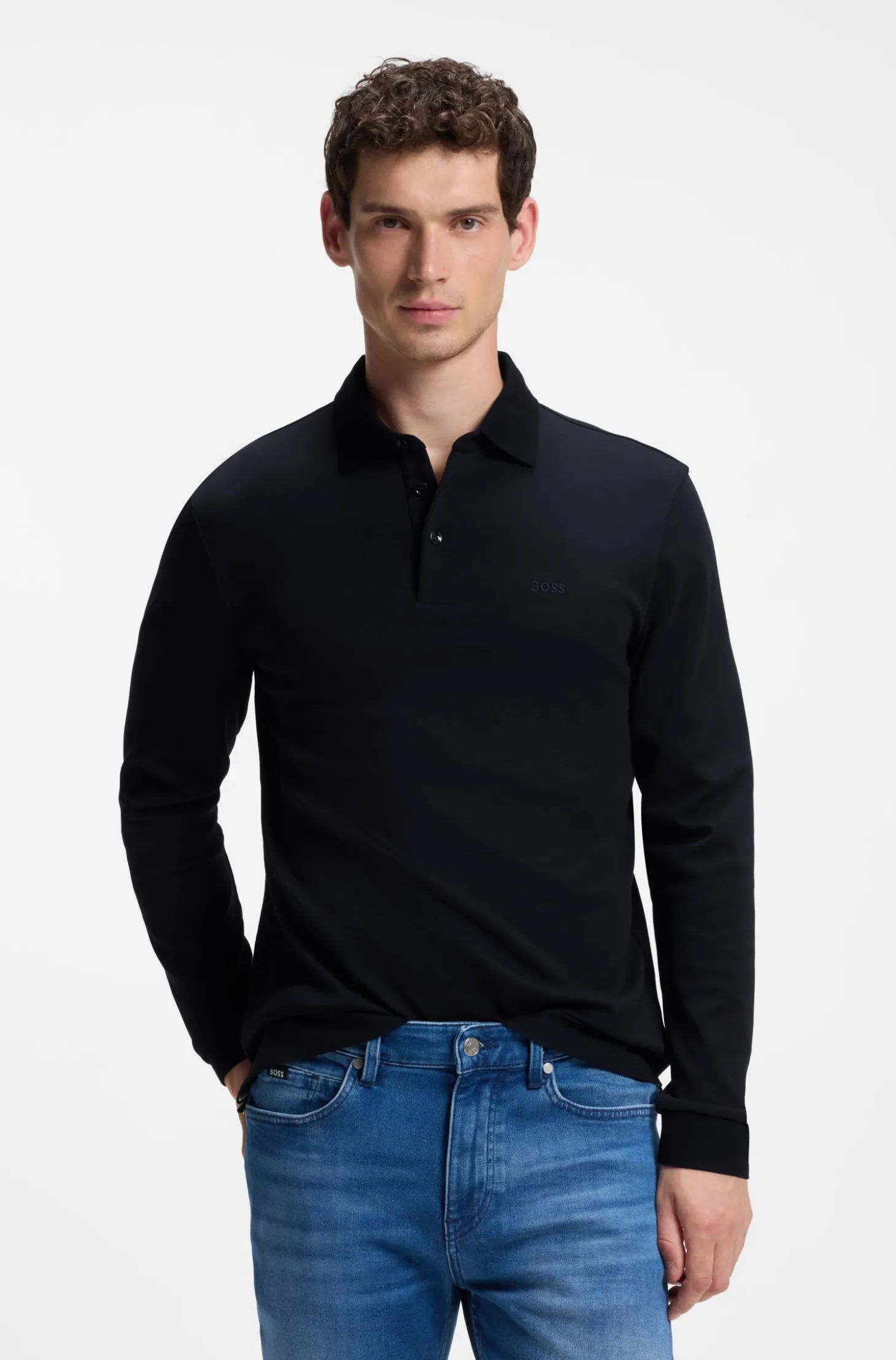 Longsleeve-Poloshirt aus Interlock-Baumwolle mit Logo
