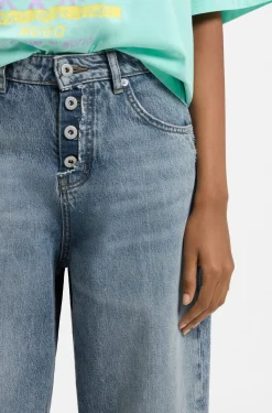 Loose-Fit Jeans aus blauem Denim mit sichtbarem Reißverschluss