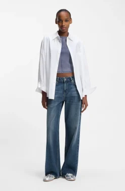 Loose-Fit Jeans aus blauem Denim mit ausgefransten Säumen