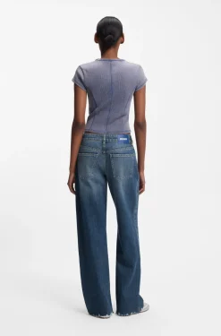Loose-Fit Jeans aus blauem Denim mit ausgefransten Säumen