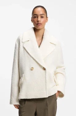 Loose-Fit Mantel aus Bouclé mit zweireihiger Knopfleiste
