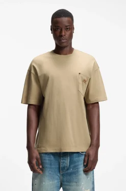 Loose-Fit T-Shirt aus Baumwolle mit Logo-Patch aus Veloursleder