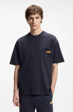 Loose-Fit T-Shirt aus Baumwolle mit Logo-Patch aus Veloursleder