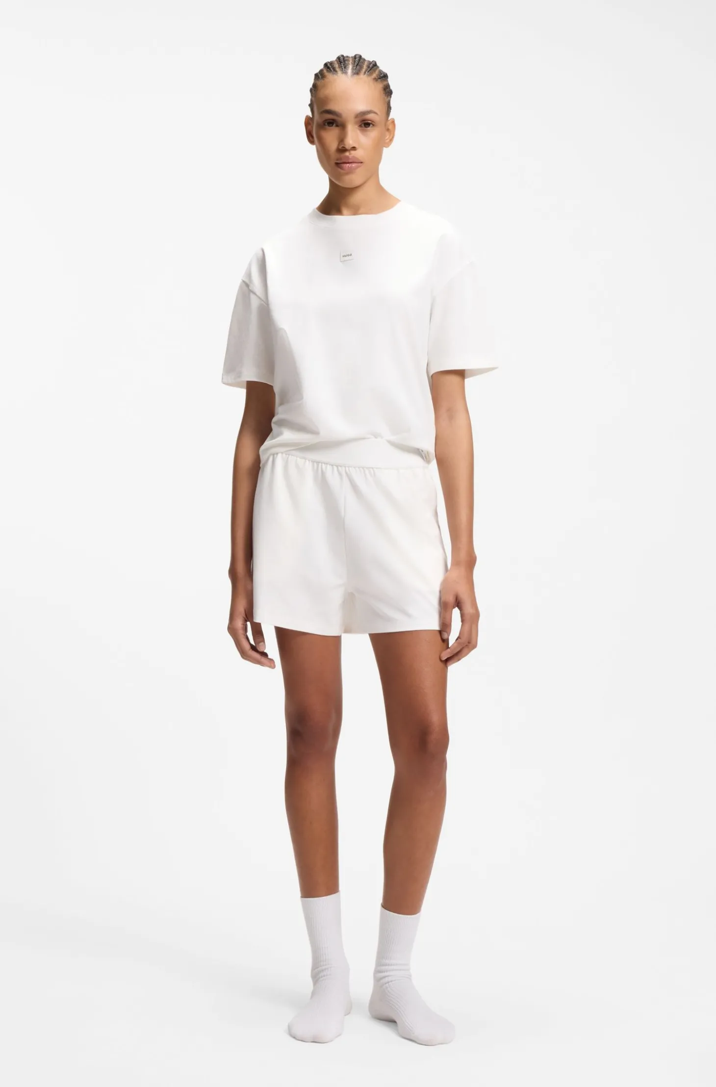 Loungewear-T-Shirt aus Stretch-Gewebe mit Logo-Label