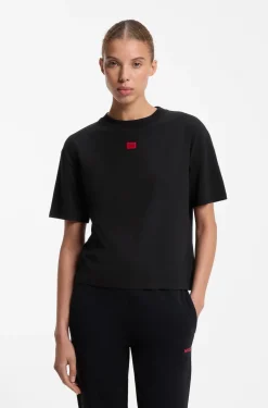 Loungewear-T-Shirt aus Stretch-Gewebe mit Logo-Label