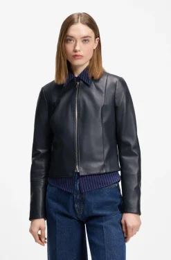 Lässige Slim-Fit Lederjacke mit Stehkragen