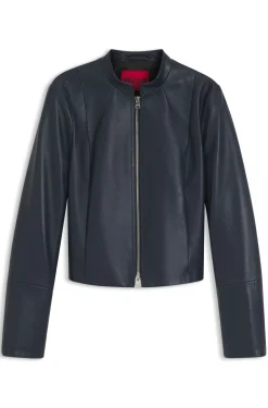 Lässige Slim-Fit Lederjacke mit Stehkragen