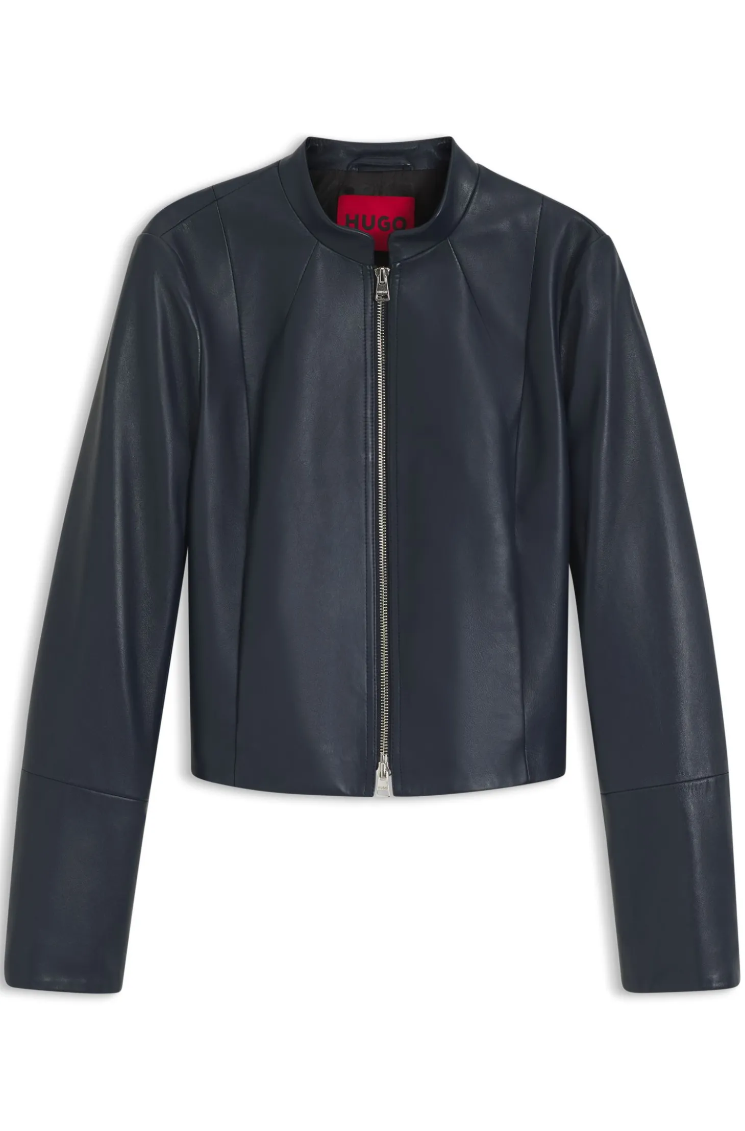 Lässige Slim-Fit Lederjacke mit Stehkragen