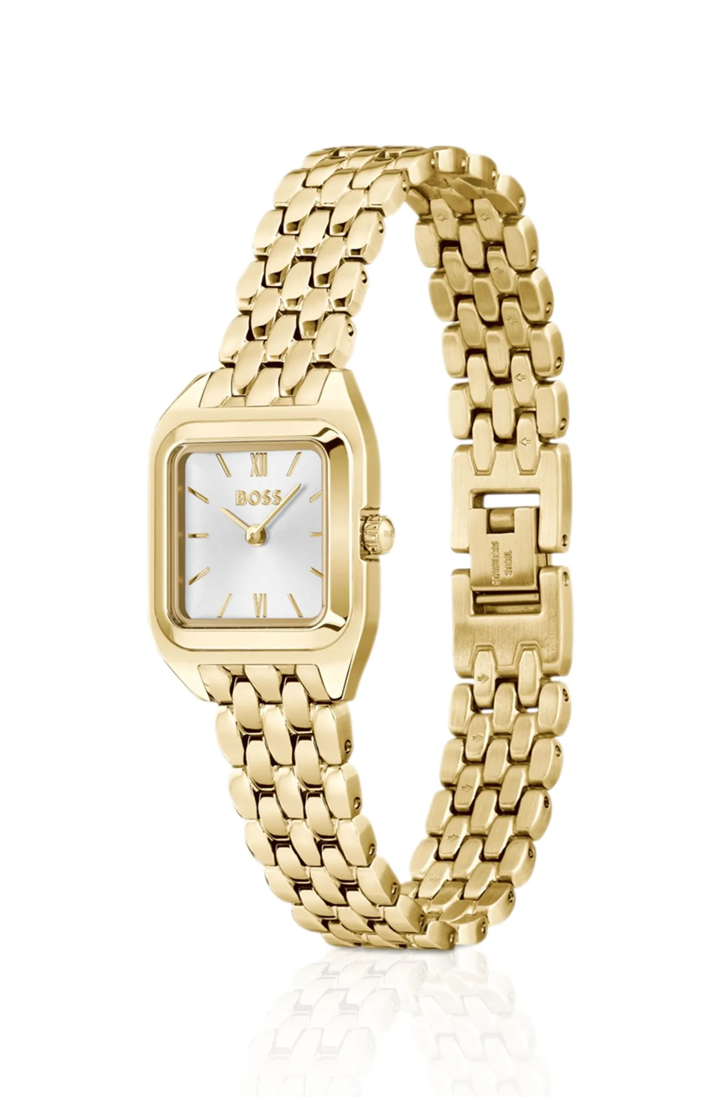 Mae Petite Uhr in Gold-Optik mit quadratischem Gehäuse