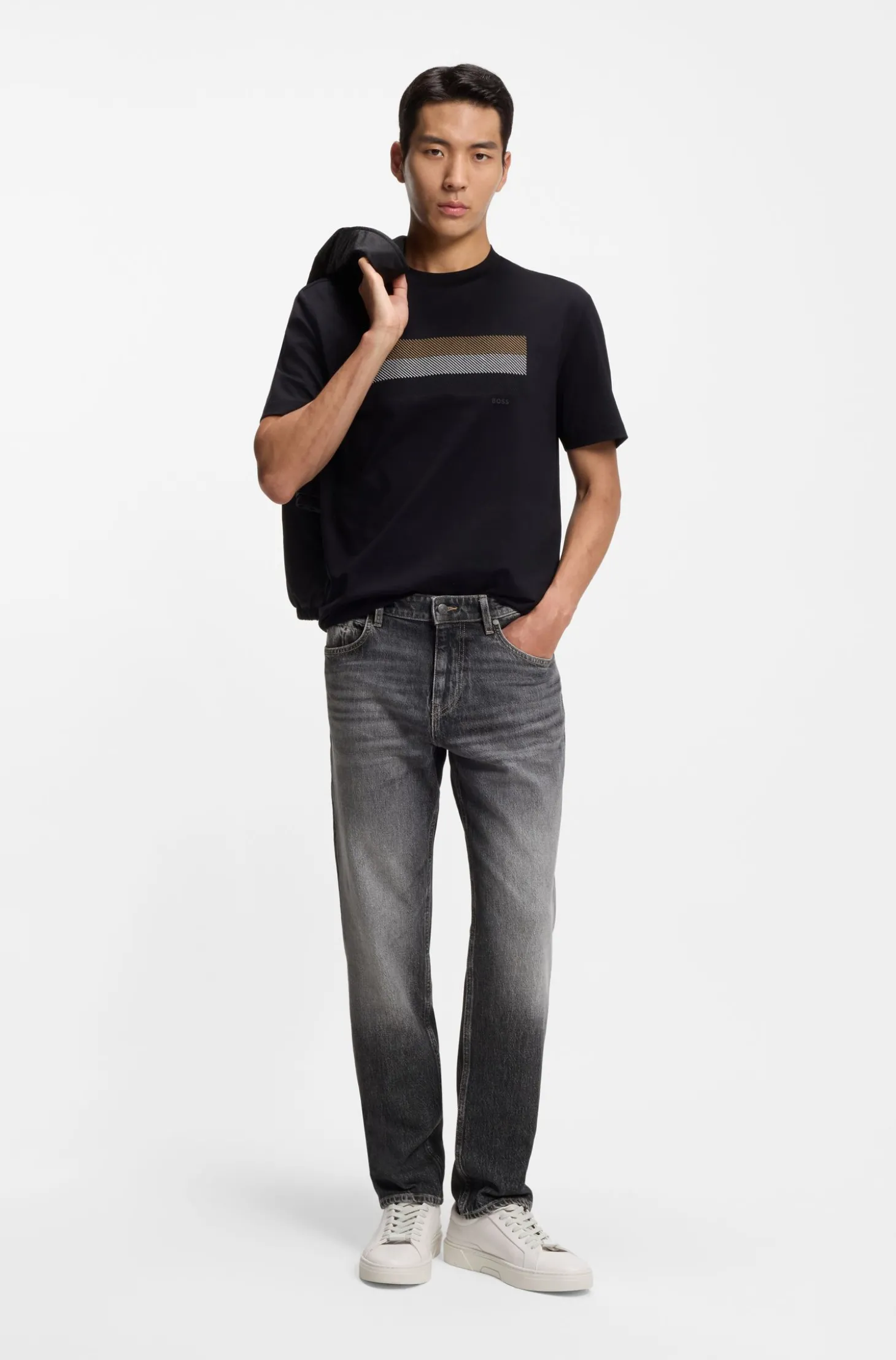 Maine Regular-Fit Jeans aus schwarzem Stretch-Denim