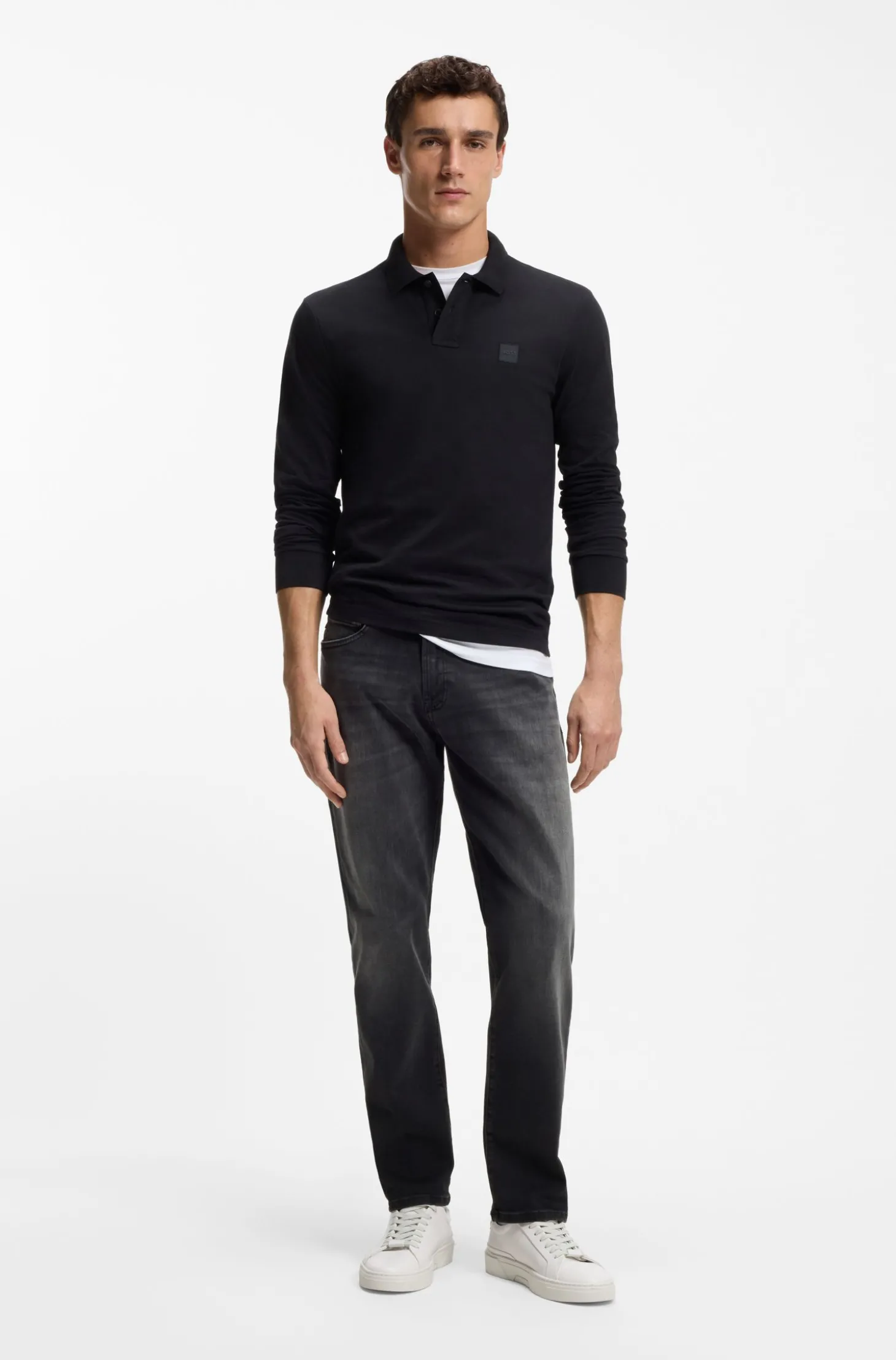 Maine Regular-Fit Jeans aus schwarzem Super-Stretch-Denim