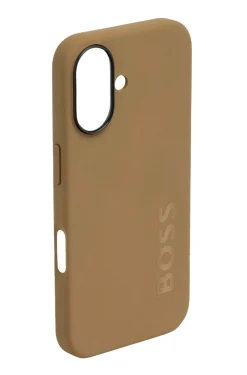 Matte camelfarbene iPhone 16 Hülle mit Logo-Prägung