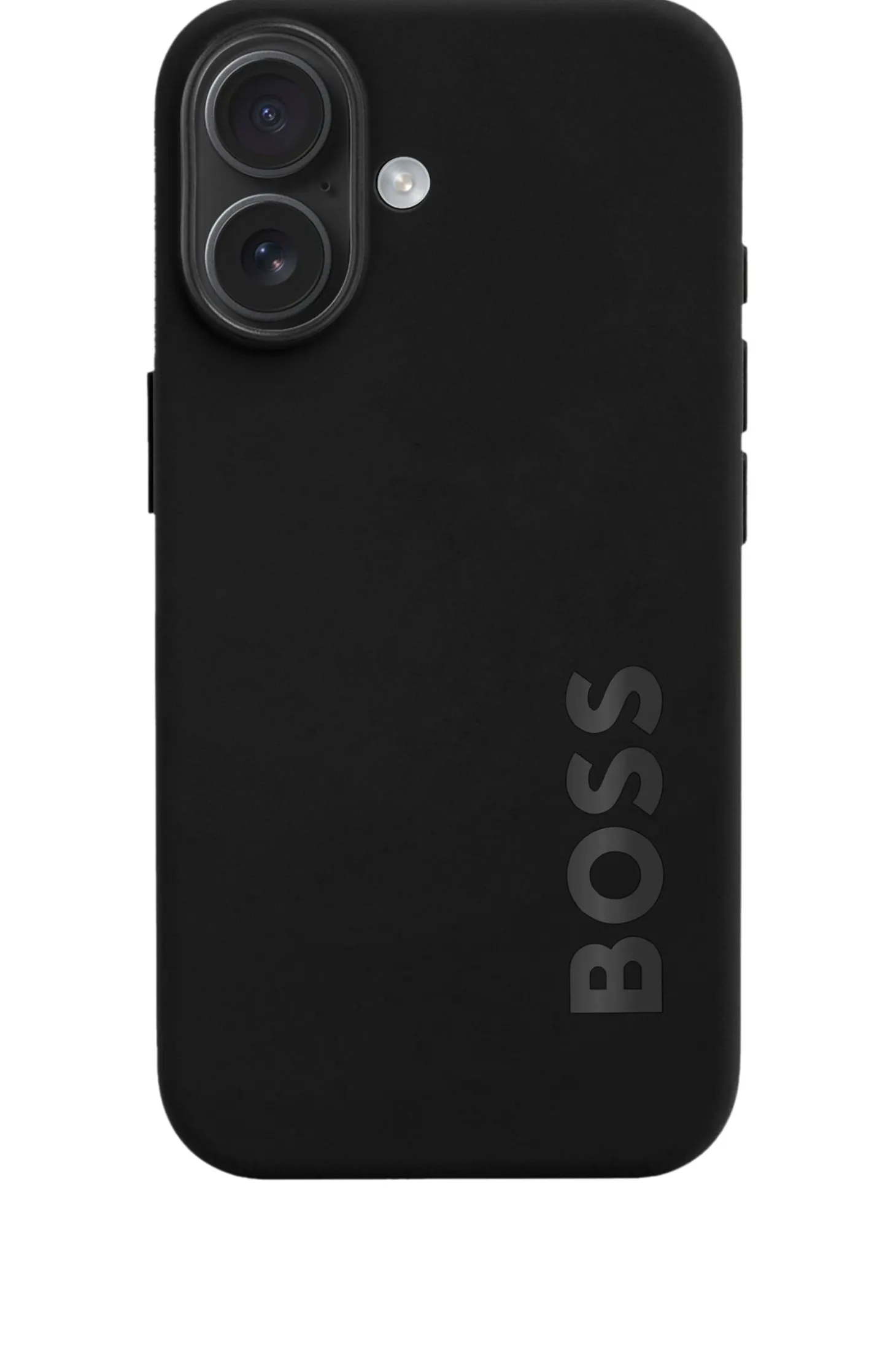 Mattschwarze Hülle für iPhone 16 mit Logo-Prägung