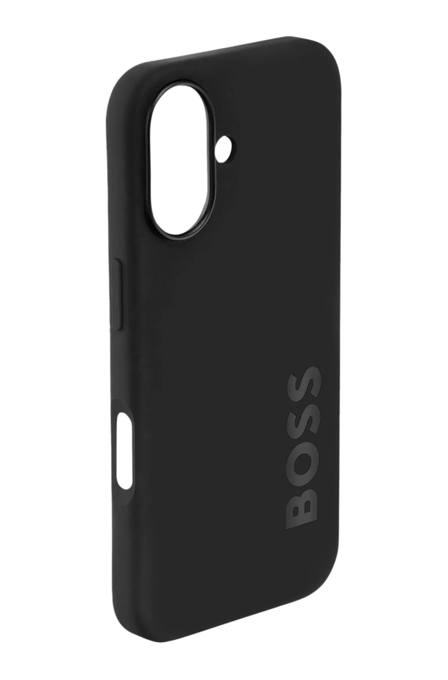 Mattschwarze Hülle für iPhone 16 mit Logo-Prägung
