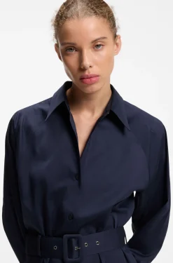 Maxikleid aus Baumwollsatin mit Gürtel