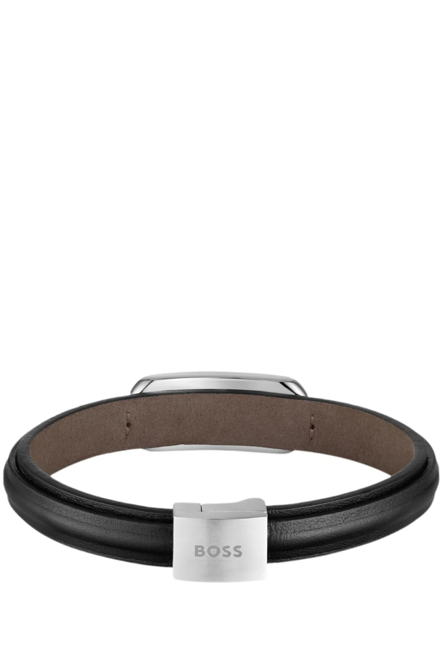 Mehrlagiges Lederarmband mit silberfarbenem Marken-Glied