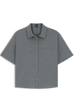 Melierte Cropped-Bluse aus Schurwolle