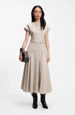 Meliertes Maxikleid aus Flanell mit Gürtel