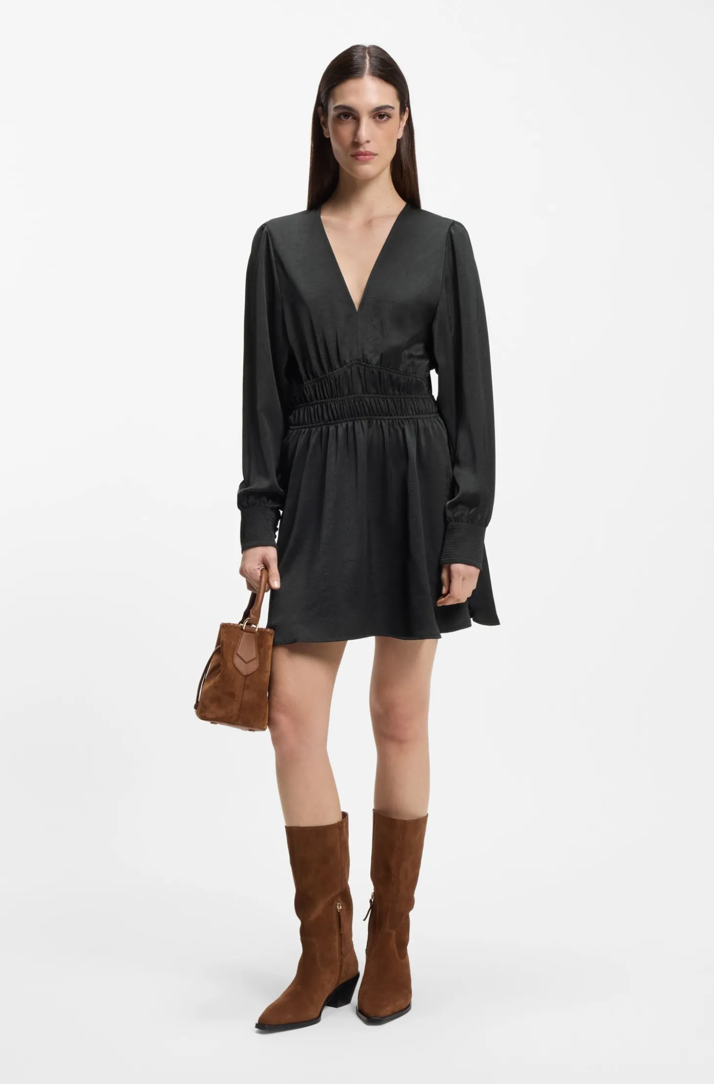 Midikleid aus Satin in Knitter-Optik
