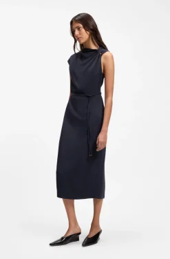 Midikleid mit gerafftem Schulterdetail