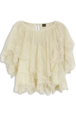 Mini-Cape-Bluse mit Spitzenbesätzen