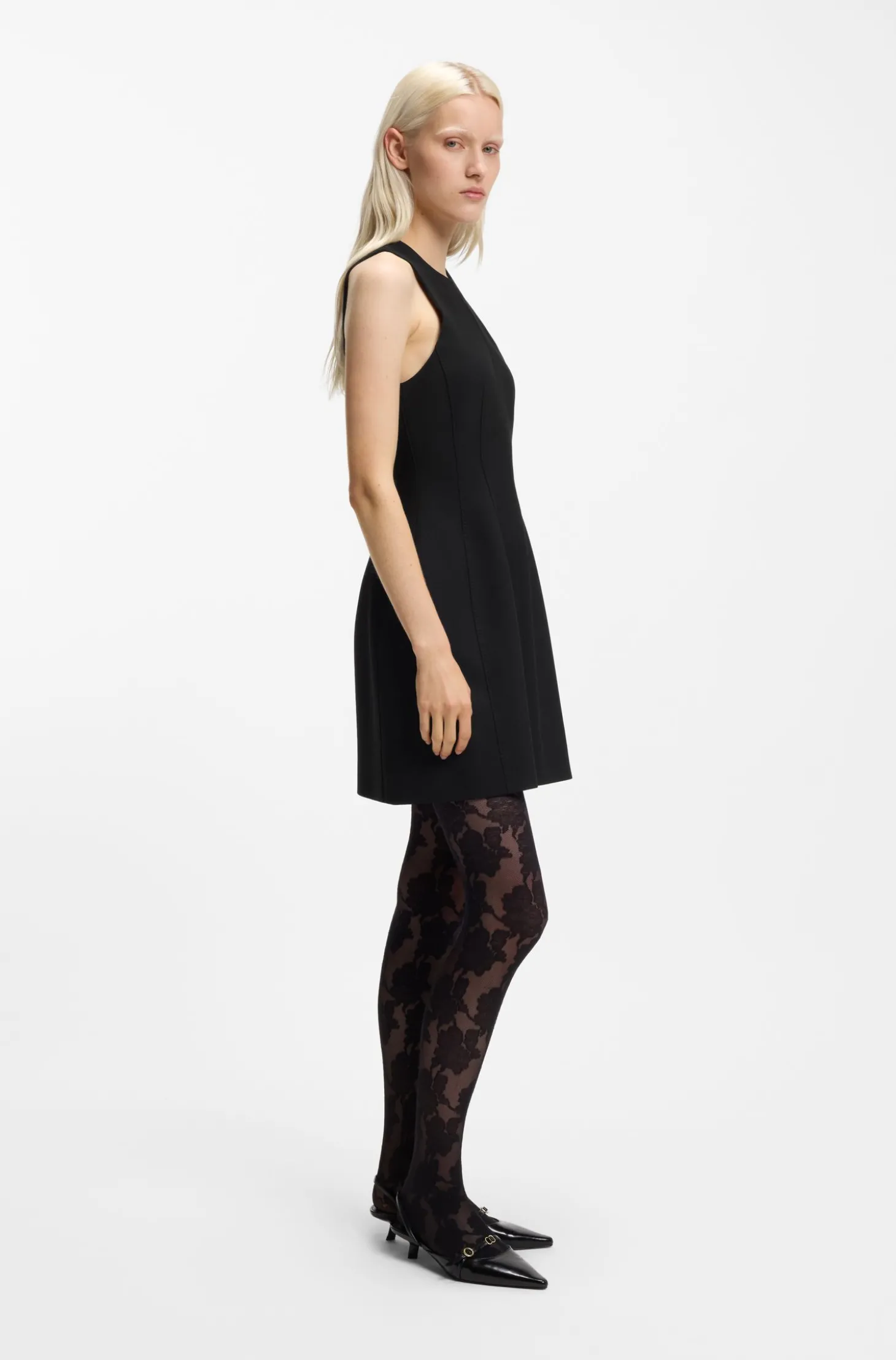 Minikleid aus Stretch-Twill mit Schlüsselloch-Ausschnitt